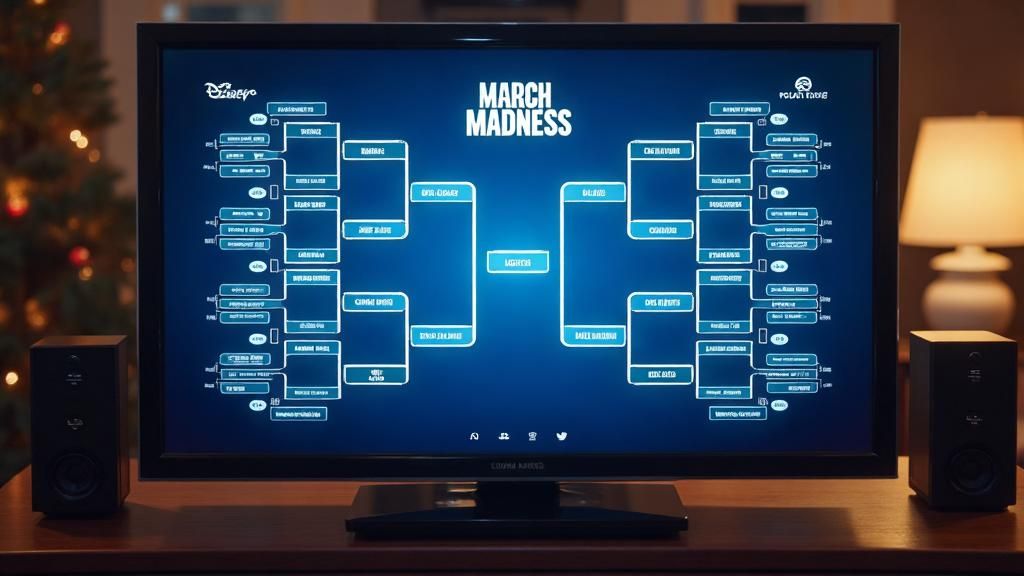BracketForce bracket displayed on a monitor in March Madness style